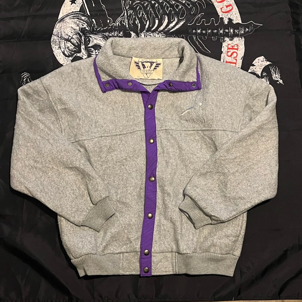 Gray and Purple Button-Up Jacket